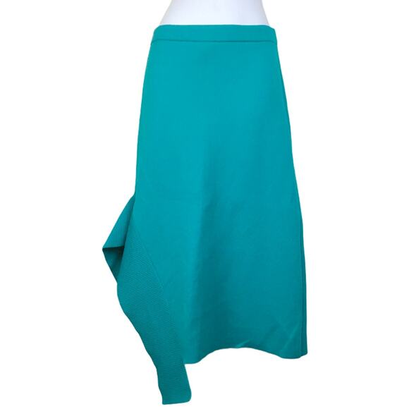 Tibi Skirt Asymmetrical Ribbed Midi Jacquard Neoprene Teal Thick Knit Women's XS - Picture 15 of 15